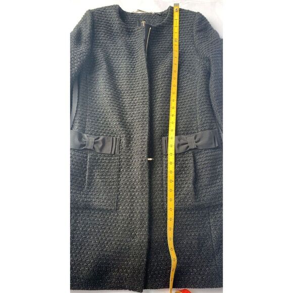 Ted Baker Womens Black Tweed Collarless Contrast Bow Pocket Coat Size 1 … - Picture 7 of 16